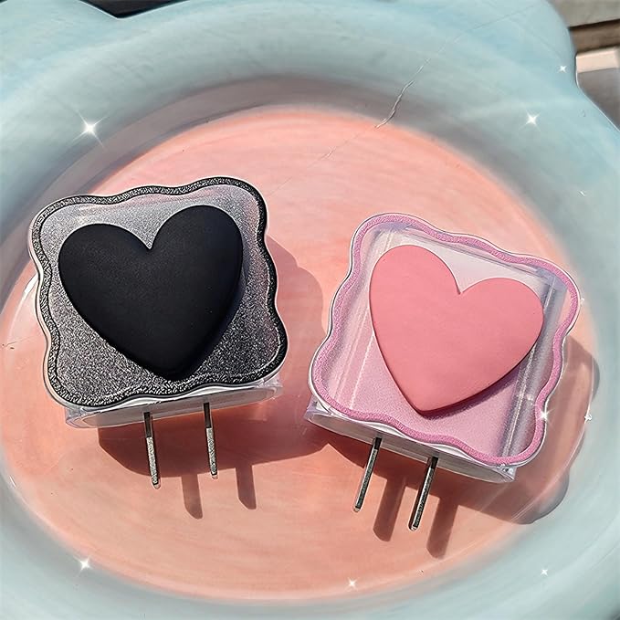 Cable Protector Charger Cover for iPhone iPad 18W/20W Charger Adapter,Kawaii Love Heart Charger Cord Protector,Soft Phone Cord Protector for iPhone iPad 18W/20W USB-C 1112 13 14 15 16 17 Pro Max-Black