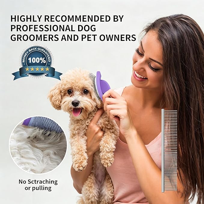 Slicker Brush for Dogs, Large Dog Brush to Long Haired Dogs for Poodles Doodles Goldendoodles Bernedoodles, Long Pin Grooming Kits to Dematting & Reducing Tangles and Fluff, Purple