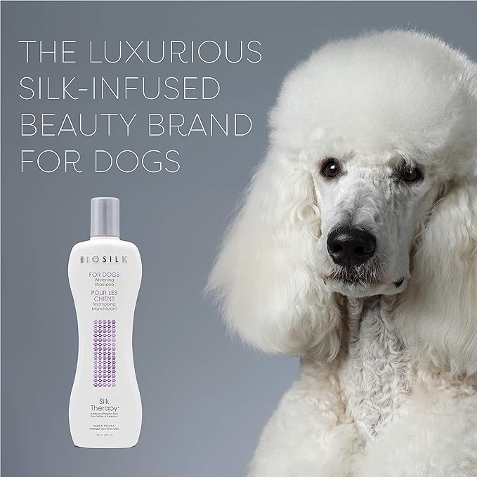 BioSilk Silk Therapy Whitening Dog Shampoo, Brightening Pet Shampoo with Silk Protein for White and Light Colored Coats, Enhances Shine and Softness, pH Balanced Dog Wash, 12 Fl Oz - 6 Pack