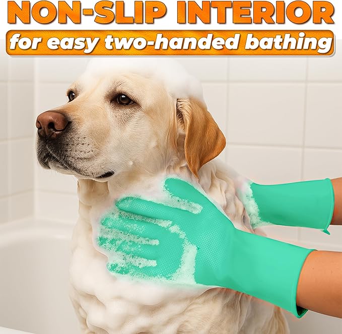 Cat & Dog Shampoo Gloves with 3000 Soft Bristles | 2-in-1 Dog Bath Gloves for Massage, Grooming & Clean Wet or Dry