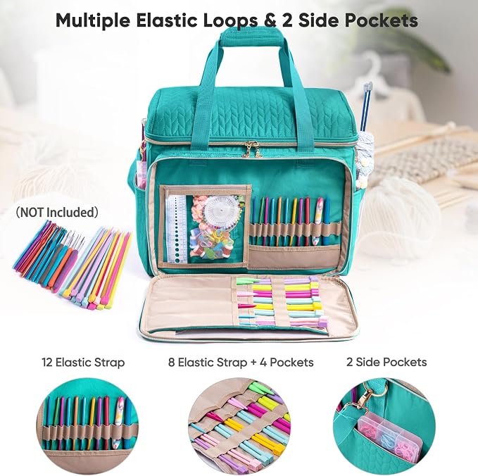 MYBAGZING Large Yarn Storage Bag,Crochet Bag Organizer,Yarn Bags for Crocheting,Crochet Storage Bag with Pockets for Crochet Hooks, Crochet Accessories,Knitting Bags,Gifts for Crocheters