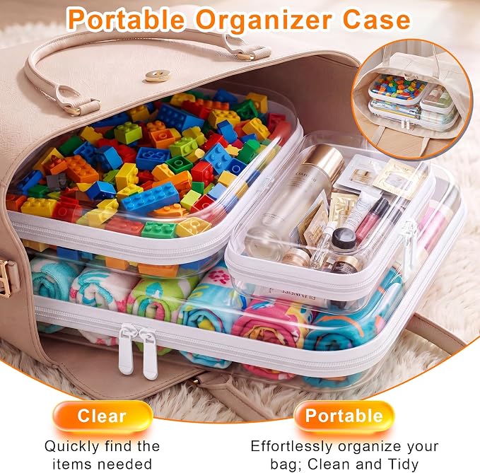 3PCS Clear Hard Shell Zipper Case,Waterproof Travel Cosmetic Toy Organizers | Crush-Proof Clear Zipper Pouches,Multi-Size Storage Box,Stackable Portable Makeup Toiletry Bags PET Hard Pouch