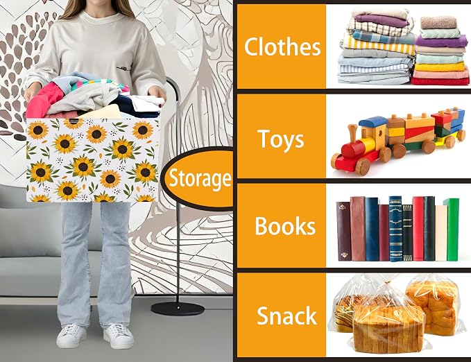 Sunflower Empty Gift Storage Basket Collapsible Canvas Baby Toy Bin Decor(Yellow)