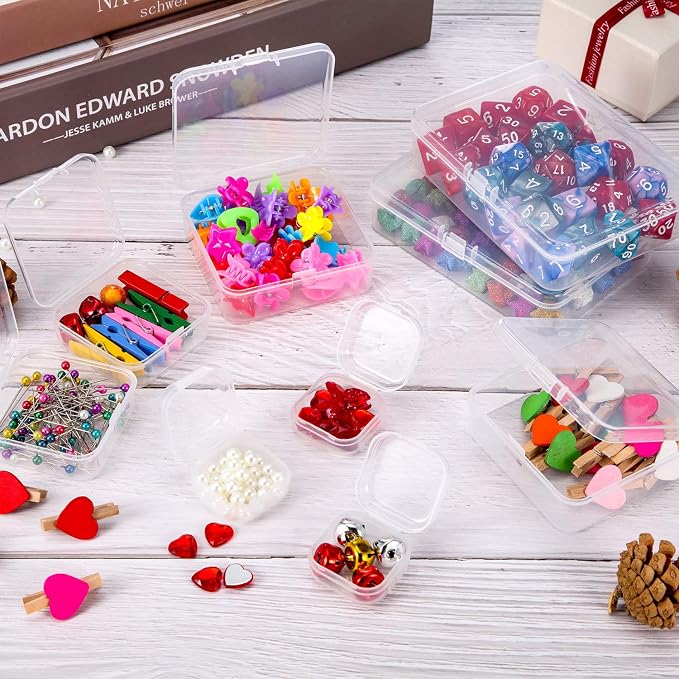 SATINIOR 24 Packs Small Clear Plastic Beads Storage Containers Box with Hinged Lid for Storage of Small Items, Crafts, Jewelry, Hardware (2.5 x 2.5 x 0.8 Inches)