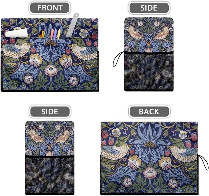 William Morris Strawberry Thief Sewing Machine Cover: Dust - Resistant, Mesh Storage Pockets, Fits Most Standard Machines,17.7 x 8.6 x 12.5 inches(Blue)