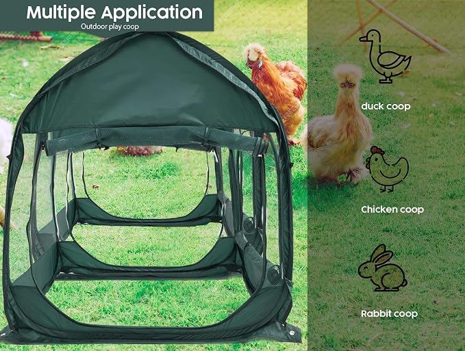 ANC POP 2Pcs Portable Chicken Run, Pop Up Chicken Tent for Small Animals Outdoor Gardening Net with 3 Doors and Handbag, Easy to Install and Storage, Green (80 x 40 x45)