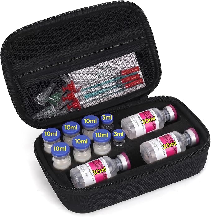 Peptide Case for Fridge | Vial Storage Case for Freezer, Dual 3ml 10ml 30ml Vial Case Organizer for BAC Water for Peptides with Room for Syringes & Skin Prep Wipes