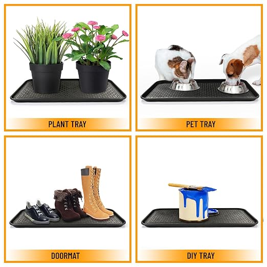 Ottomanson 15" x 30" Multi-Purpose Boot Tray – Waterproof Shoe & Pet Feeding Spill Tray, Litter Box & Pee Pad Holder, Painting & Planting Mat, 1.2" Raised Edge Floor Protection