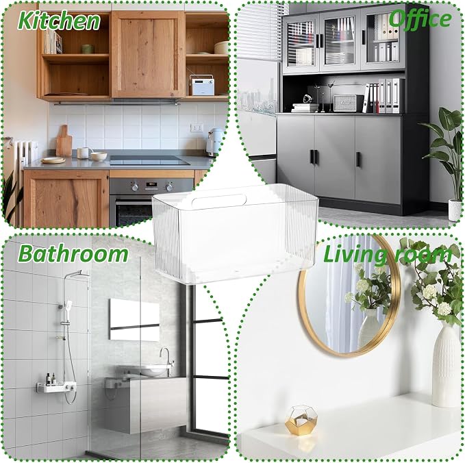 4 PCS Plastic Adhesive Mount Over Cabinet Door Organizer, Under Sink Door Storage Shelf Refrigerator Side Storage Box, Wall Organization Container for Kitchen Bathroom Office