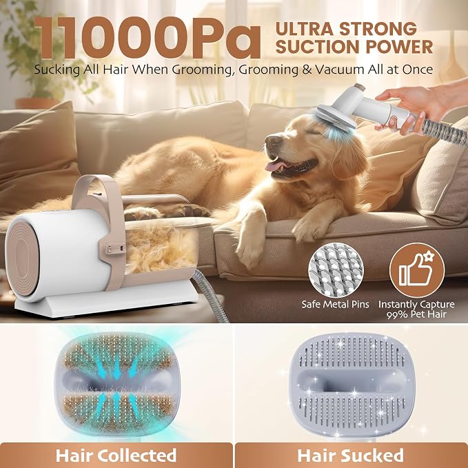 FIXR Dog Grooming Vacuum, Pet Grooming Kit with Dog Clippers, 2.5L Dust Cup 11000Pa Dogs Vacuum for Shedding Grooming, 5 Grooming Tools Home Cleaning in 1, Low Noise Pet Grooming Vacuum for Dogs