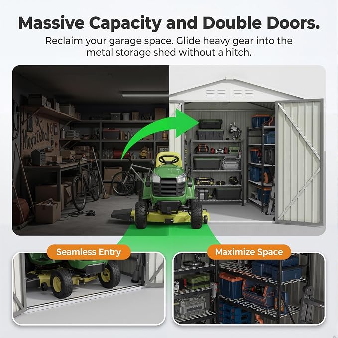 Devoko 8x10 FT Outdoor Storage Shed, Metal Tool Shed with Lockable Door&Slooping Roof, Outside Storage for Garden Backyard Patio(Gray)