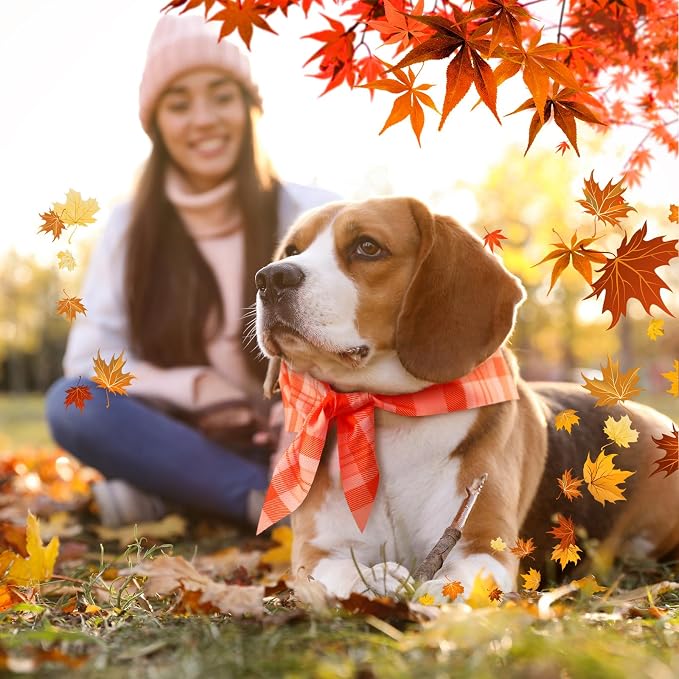 Abbylike 50 Pcs Fall Plaid Dog Bandanas Bulk, Autumn Gingham Pattern