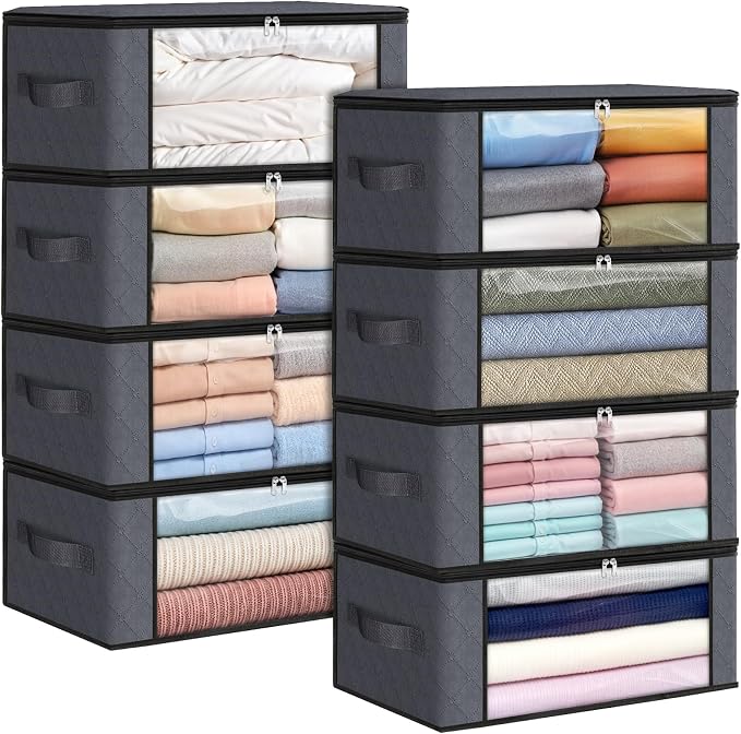 35L Closet Organizers, Foldable Under Bed Storage Containers | Storage Bags with Zippers,Window and Handles for Organizing Bedroom, Closet, Clothing,Organization with Handle