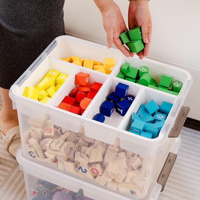 Citylife 32QT 2Packs Clear Craft Organizers and Storage Box with Tray | Stackable Art Supply Organizer Storage Bins with Lids for Beads, Markers, Sewing, Tools, Clothes, Files, Office Supplies