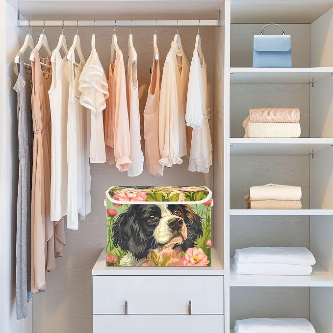 Dog Pet Storage Bins with Lids Closet Bedroom 40L Fabric Bin | Decorative Storage Boxes, Foldable & Stackable, Dust-Proof Flip Top, Reinforced Handles, For Home & Dorm, Clothes & Toy Box