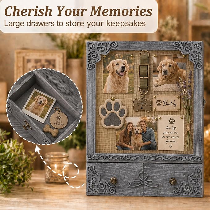 11x16 Pet Memorial Shadow Box Frame with Shelves, Grey