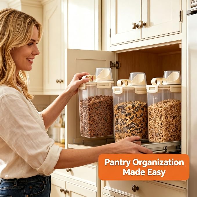 2 Lbs Small Cat Dog Food Storage Container for Bird Seed, Pet Food, 2 Pack | 2QT Versatile Dry Food Bin Portable Dispenser with Wide-Mouth Pour Spout for Rice, Flour, Cereal, Storage and Organization