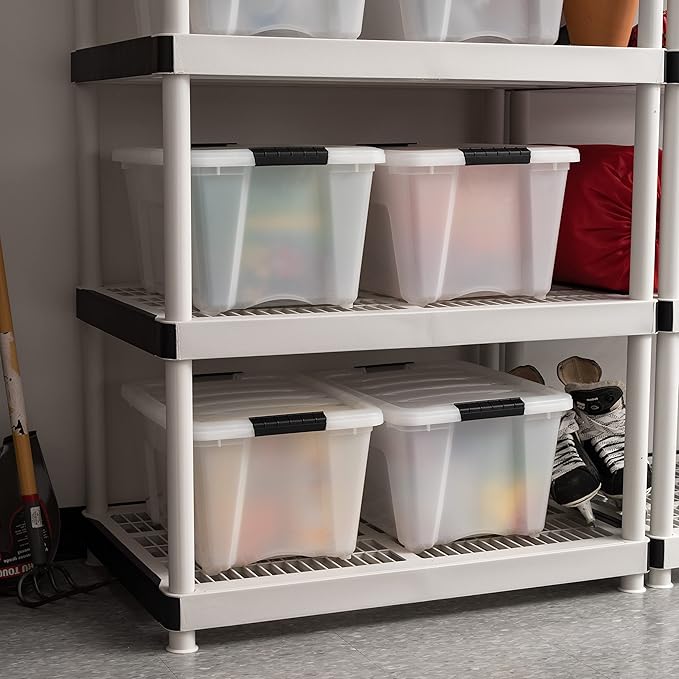 IRIS USA 4-Pack 32 Quart Storage Bins with Lids, Pearl | Conceals contents for a clean look. Great for linens, décor, closet storage, and supplies. Nestable design saves space