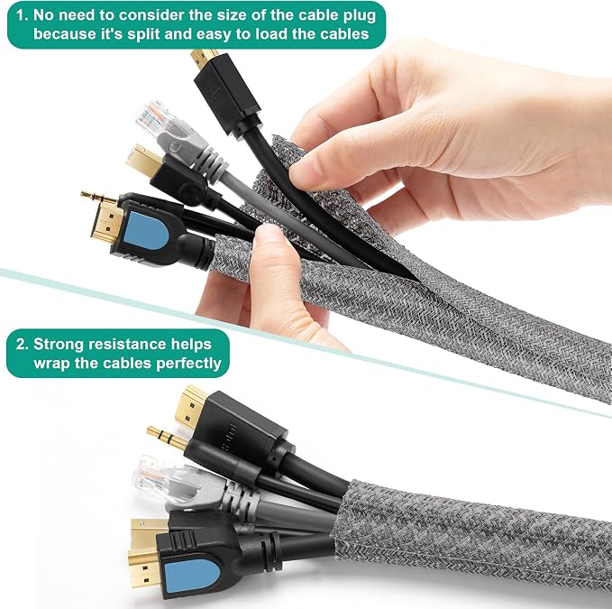6.6ft 4/5 inch Grey Cable Sleeve | Cable Organizer for Desk PC TV Computer, Wire Protector Cable Wrap Cover