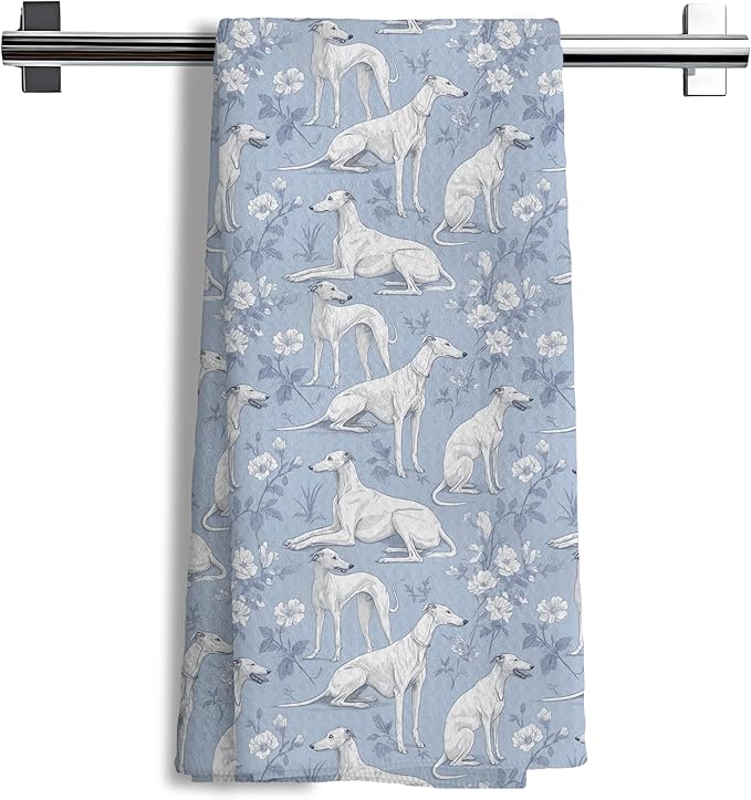 Greyhound Dog Gifts for Blue Chinoiserie Floral Decor Kitchen Towels，Blue and White Greyhound Dog Grandmillennial Decorative Dish Tea Towels for Kitchen Bathroom,16x24 Inch