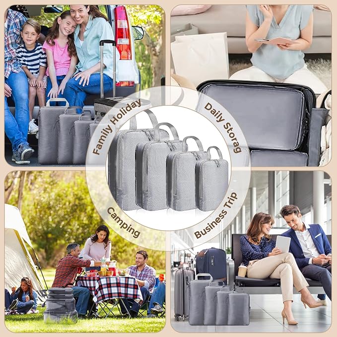 LANSKLBD 6/8 Set Packing Cubes for Suitcases Travel Luggage Packing Organizers,Travel Accessories Essentials Luggage Organizer with Shoe/Tioletry/Laundry Bag (Grey-1, 4 set)