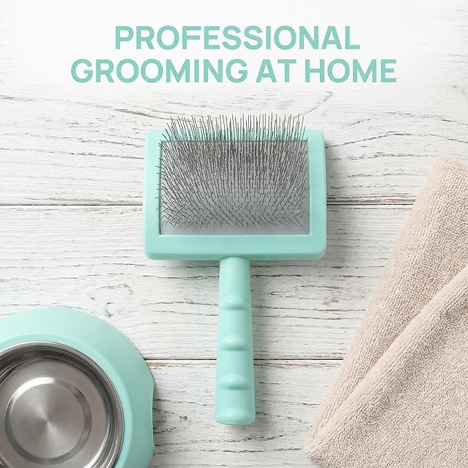 Professional Dog Slicker Brush for Poodles, Goldendoodles & Long-Haired Dogs – 25mm Extra Long Pins, Gentle Dematting & Detangling Tool for Thick Curly Coats, Non-Slip Ergonomic Handle (green, S)