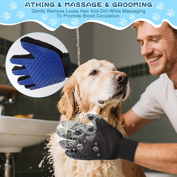 7-in-1 Pet Grooming Kit–Cat Brush,Dog Brush for Shedding,Double-Sided Flea Comb,Dog Nail Trimmers,Dog Bath Supplies–for All Cat and Small/Large Dog Shedding（Blue