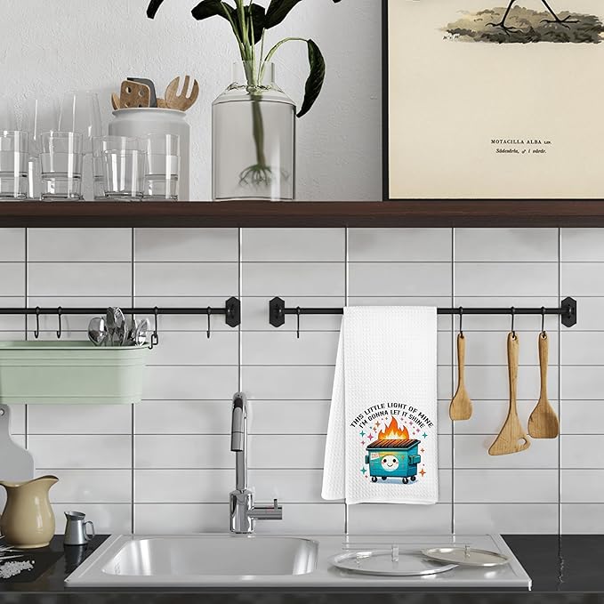 Funny Kitchen Towels, Dumpster Fire Gifts Dish Tea Towels for Kitchen Decor, This Little Light of Mine Dumpster Fire Funny Hand Towels for Bathroom Decor, 16x24 Inch