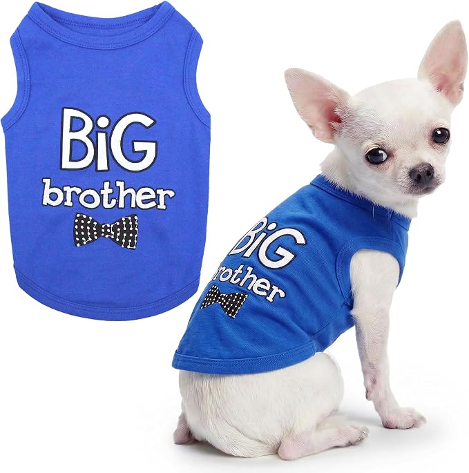 Parisian Pet Dog Shirt – 100% Cotton Shirts for Small Dogs – Blue Sleeveless Puppy Clothes – Lightweight and Breathable Dog Apparel – Boy Big Brother Dogs Clothes - Stretchy Pet T Shirts
