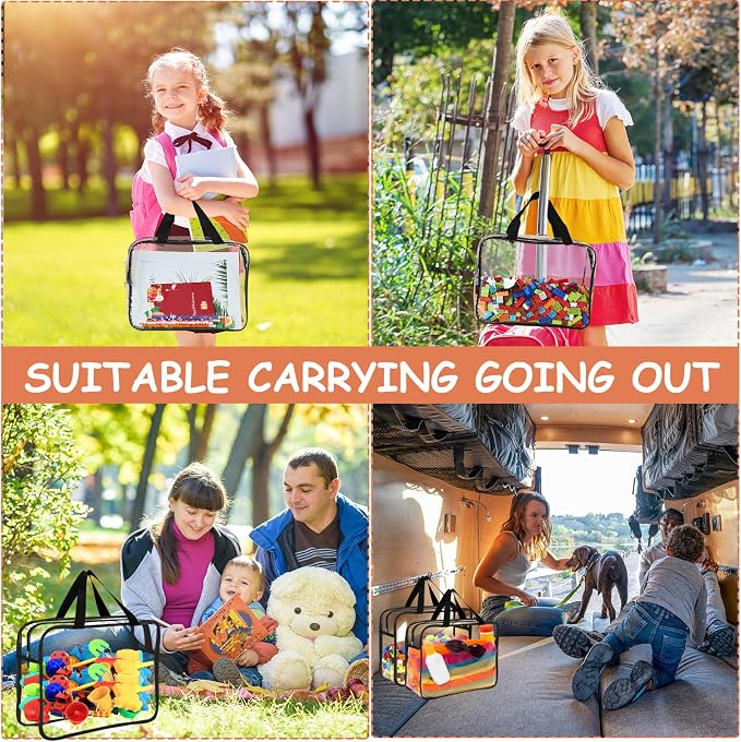 6 Pcs Large Toy Storage Bags Reusable Clear Toy Organizer with Labels | PVC Waterproof Transparent Organizer Bags with Zipper for Building Blocks, Puzzle, Board Games Travel Storage, Save space