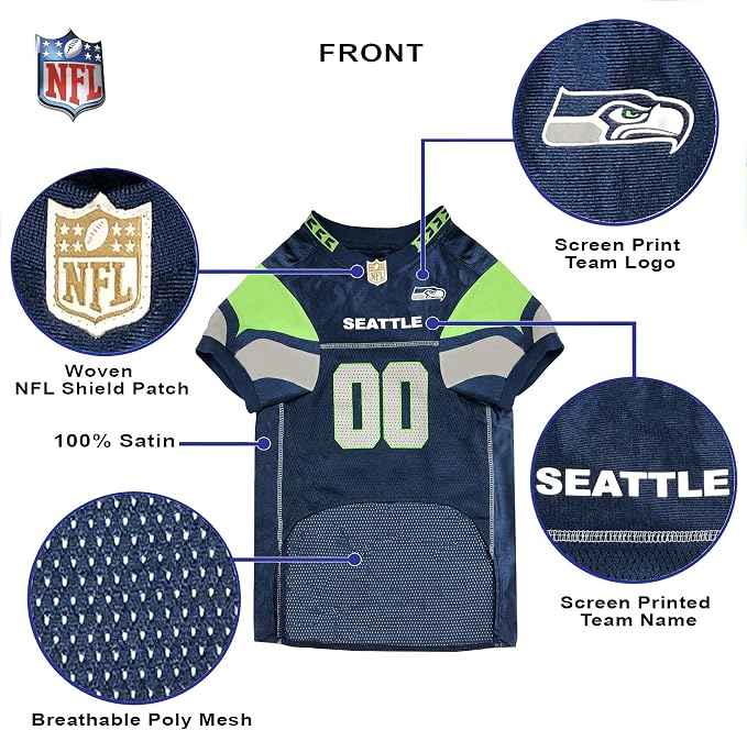 Pets First NFL Seattle Seahawks Dog Jersey, Size X-Small, Football Shirt Costume for Pet, Dog Sports T-Shirt, NFL Team Clothing for Cats, Licensed Pet Apparel Available in 7 Sizes and 32 Teams