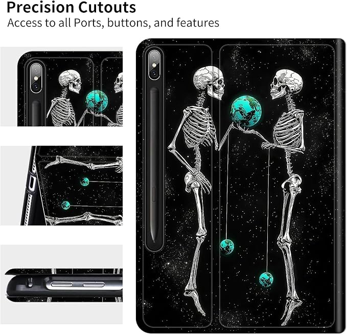 for Samsung Galaxy Tab S6 Lite 10.4 Inch 2024/2022/2020 Case | Slim Leather Smart Cover with Multi-Angle Anti-Slip Stand [Auto Wake/Sleep] Shell for Women Men, Skull Earth