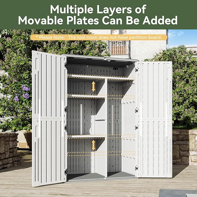 Aoxun Outdoor Storage Shed, 64 Cu.Ft Vertical Resin Sheds, White | Storage Sheds with Floor, Outdoor Waterproof Storage Cabinet for Garage Storage, Pool Storage, Bike Shed, Garden Shed