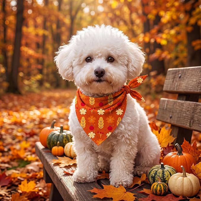 100 Pcs Fall Dog Bandanas Bulk Autumn Pumpkin Maple Leaves Pattern | Triangle Kerchief Bibs Scarf Set for Pets Harvest Party Costume Photo Props Accessories, 25 Styles, 19.7 x 13.8 x 13.8 Inch