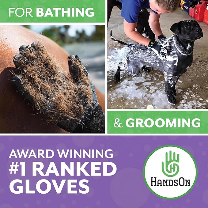 H HANDSON Pet Grooming Gloves - Patented #1 Ranked, Award Winning Shedding, Bathing, & Hair Remover Gloves - Gentle Brush for Cats, Dogs, and Horses (Green, Large)