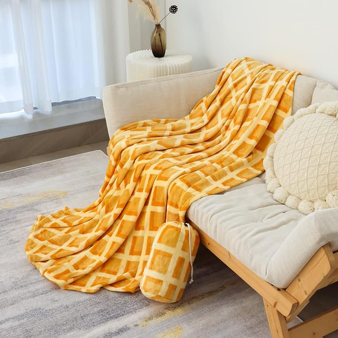 Bnuitland 71 Inches Waffle Funny Blanket, 300 GSM Double Sided Giant Novelty Realistic Food Blanket for Adults and Kids, Super Soft Flannel Throw