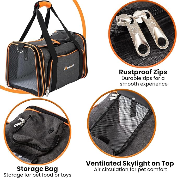 Pet Carrier Airline Approved, 17x11x11 TSA Travel Carrier | 5-Side Expandable Entry, Lightweight Alloy Frame, Collapsible Storage, Washable Wool Mat, Comfortable Bag for Cats & Dogs