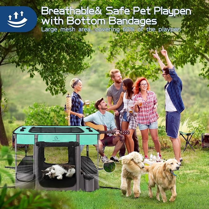 ROMANTIC BEAR Dog Playpen,Foldable Pet Puppy Cat Playpen,L(40"x32"x24") | Dog Crate with Upgrade Breathable Mesh and Durable 600D Oxford Cloth,Sturdy Dog Cage Indoor & Outdoor for Small Animals,Green