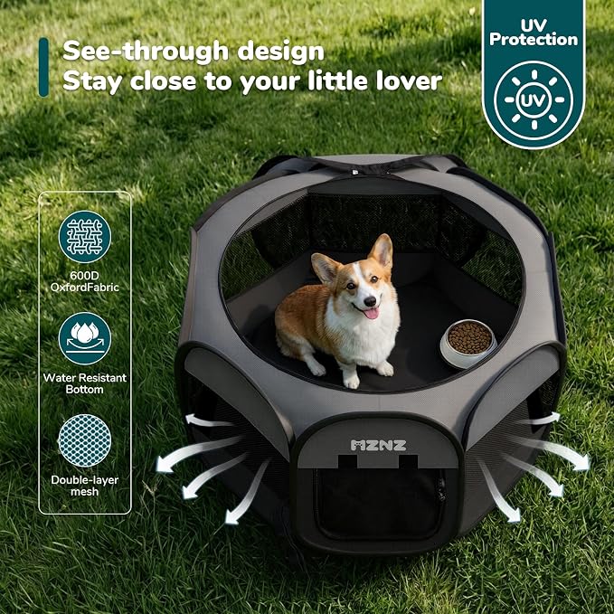 Dog Cat Small Animal Puppy Playpen Crate, Medium, Dark Grey | Portable Pop Up Pet Cage Enclosure Tent Kennel Indoor Outdoor with Carrying Case, No Assembly, Camping Use