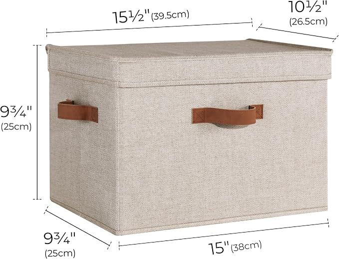 StorageWorks Fabric Storage Bins with Lids, Closet Storage Bins | Flip-Top Lid, 3 Handles, Collapsible, Stackable, for Clothes Blankets, Multi-Purpose, Large, Brown and Beige, 2-Pack
