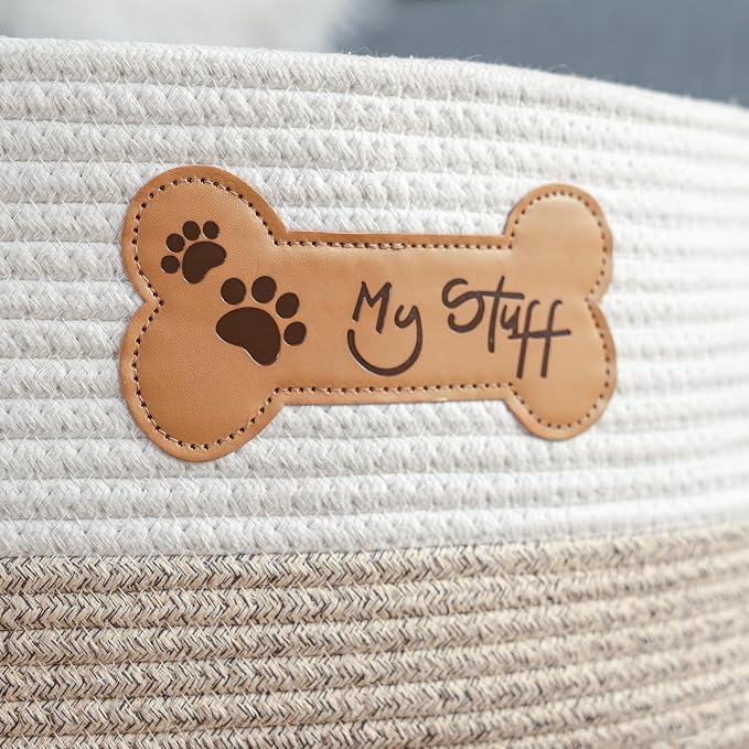 Dog Toy Basket|Cotton Rope Dog Toy Bin With Handle, 17.5"L×11.8"W×8"T