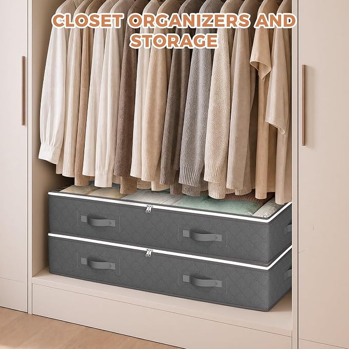 Under Bed Storage Containers, Storage Bins with Clear Lids | Underbed Storage Bags for Blankets, Towels, Comforter, Sweaters, Linen Sheets, Wrapping Paper