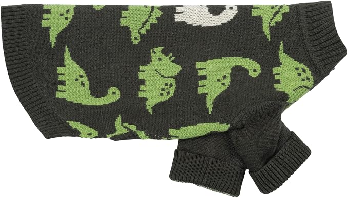 Fitwarm Dinosaur Dog Jacquard Sweater, Knitted Winter Clothes for Small Dogs Boy Girl, Cozy Pet Outfit, Dark Green, Olive, White, XL