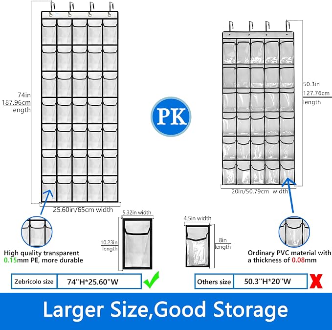 Over the Door Shoe Organizer, 2025 Upgrade 35 Large Pockets for Shoe Storage, Hanging Shoe Holder with Metal Hook, Clear Shoe Rack for Closet Bathroom Door Space Saving - White
