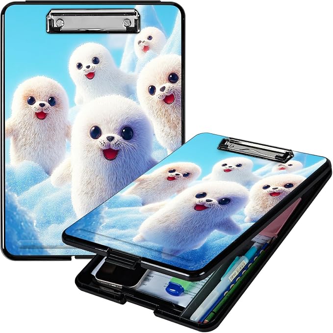 Heavy Duty Storage Clipboard, Slim Nursing Clipboard with Internal Pen Case, Portable File Organizer Case for A4 Letter Size Paper Office Medical Professionals, Snow Sea Lion