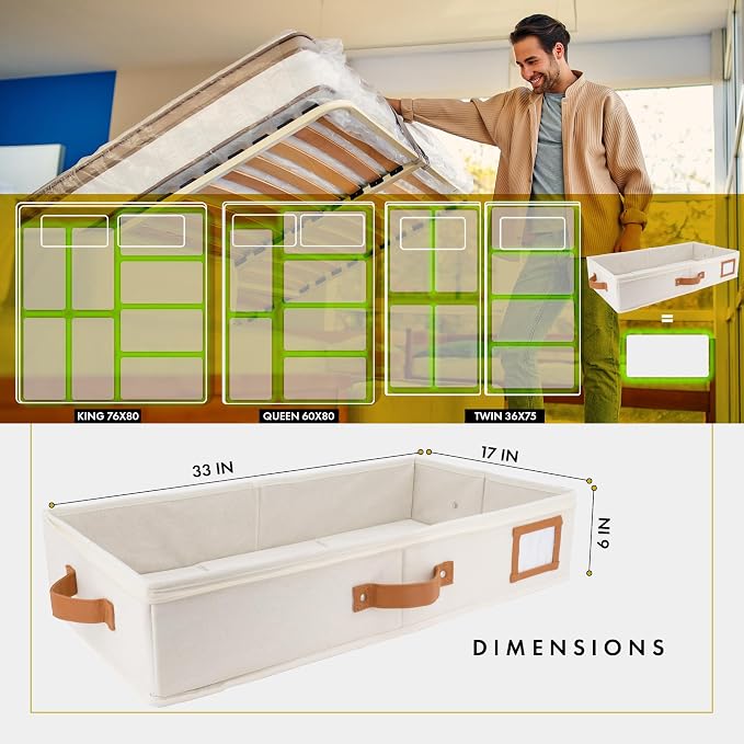 HOMELUX THEORY Under Bed Storage, Large 2pc with Lid, Ivory | Drawer-style pull-out design, Fits blankets, clothes, fabric & shoes, Bins with lids, Bedroom & closet storage
