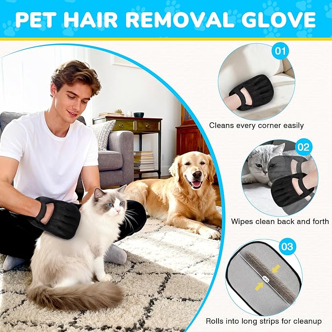 vorona Carpet Rake for Pet Hair Removal, 3 in 1 Pet Hair Removal Broom Tool with 54" Adjustable Long Handle, Reusable Dog & Cat Carpet Scraper,Pet Hair Remover for Rugs, Mats, Curtains, Couch