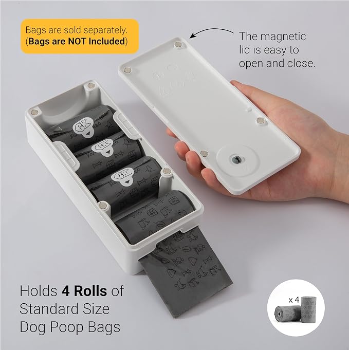 SVD.PET Dog Poop Bag Dispenser, Wall Mount Pet Waste Bag Dispenser Station | Weatherproof Outdoor or Indoor Bag Holder, Easy to Refill Magnetic Cover (White, Dispenser only)