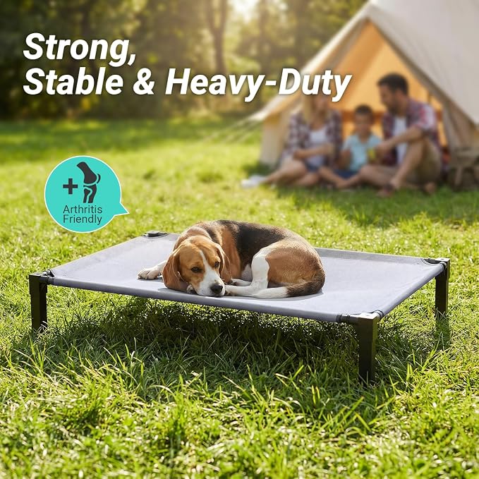 Elevated Outdoor Dog Bed, Raised Dog Bed with Steel Framed 60in | Cooling Elevated Pet Cot with Non-Slip Feet, and Waterproof, Washable, Breathable Teslin Mesh