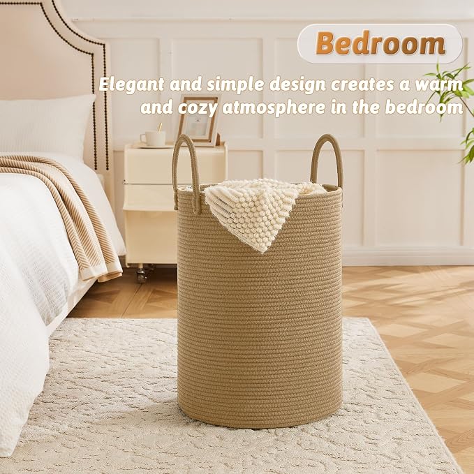 Artfeel Laundry Basket,Woven Cotton Rope Laundry Hamper,60L for Decorative Storage of Dirty Clothes,Toys and Blankets in Bathroom,Baby Room and Living Room